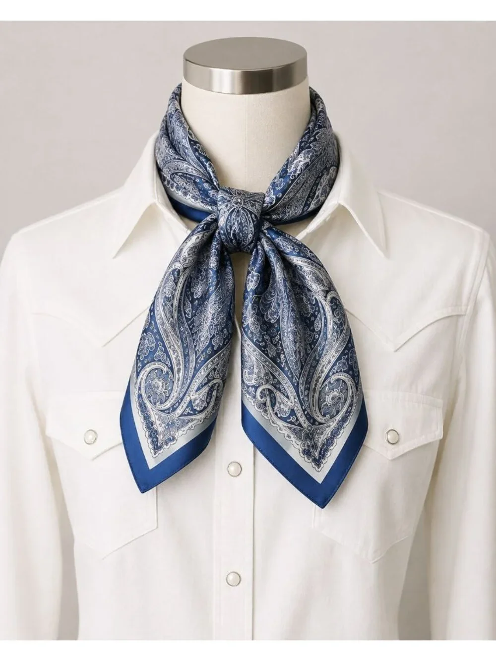 Navy Paisley Satin Scarf 27x27 Wild Rag Western Cowboy Cowgirl Fashion Scarf